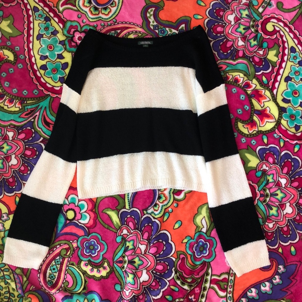 semi-cropped black and white striped sweater
